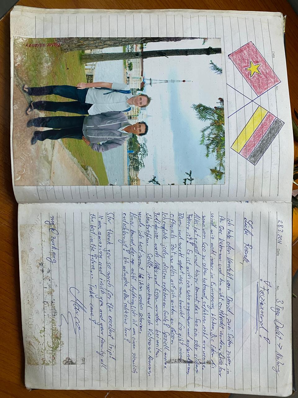 Handwritten guest book entry from a traveller who rode with Easy Rider Vietnam Loops