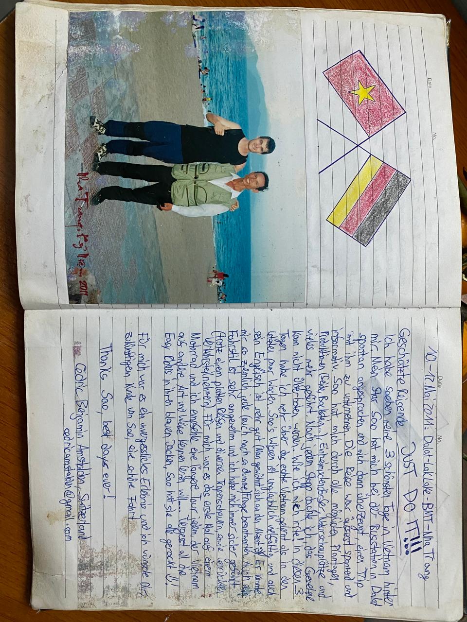 Handwritten guest book entry from a traveller who rode with Easy Rider Vietnam Loops