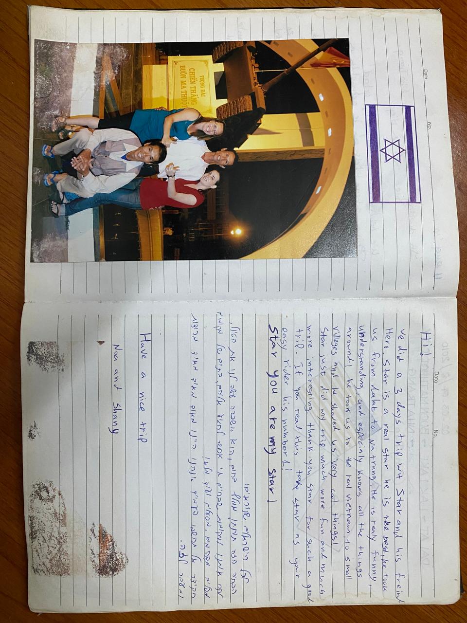 Handwritten guest book entry from a traveller who rode with Easy Rider Vietnam Loops