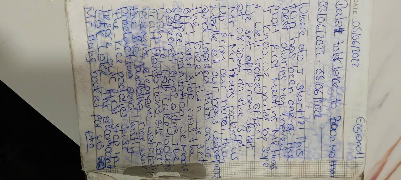 Handwritten guest book entry from a traveller who rode with Easy Rider Vietnam Loops