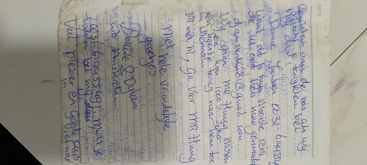Handwritten guest book entry from a traveller who rode with Easy Rider Vietnam Loops