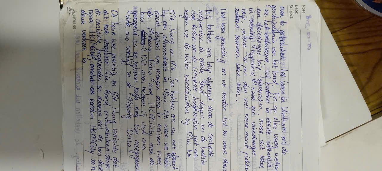 Handwritten guest book entry from a traveller who rode with Easy Rider Vietnam Loops
