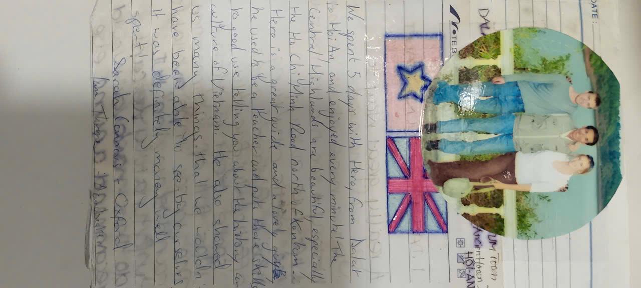 Handwritten guest book entry from a traveller who rode with Easy Rider Vietnam Loops