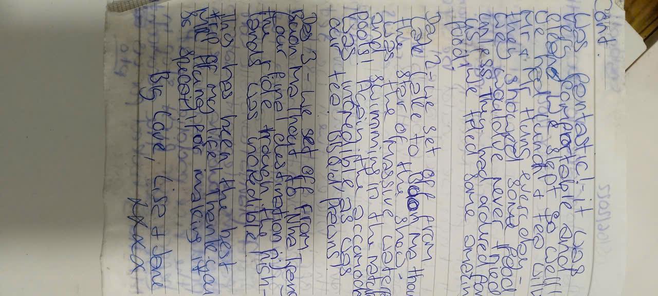 Handwritten guest book entry from a traveller who rode with Easy Rider Vietnam Loops