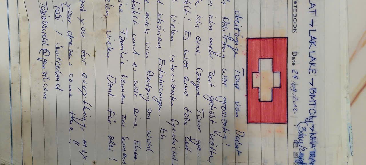 Handwritten guest book entry from a traveller who rode with Easy Rider Vietnam Loops