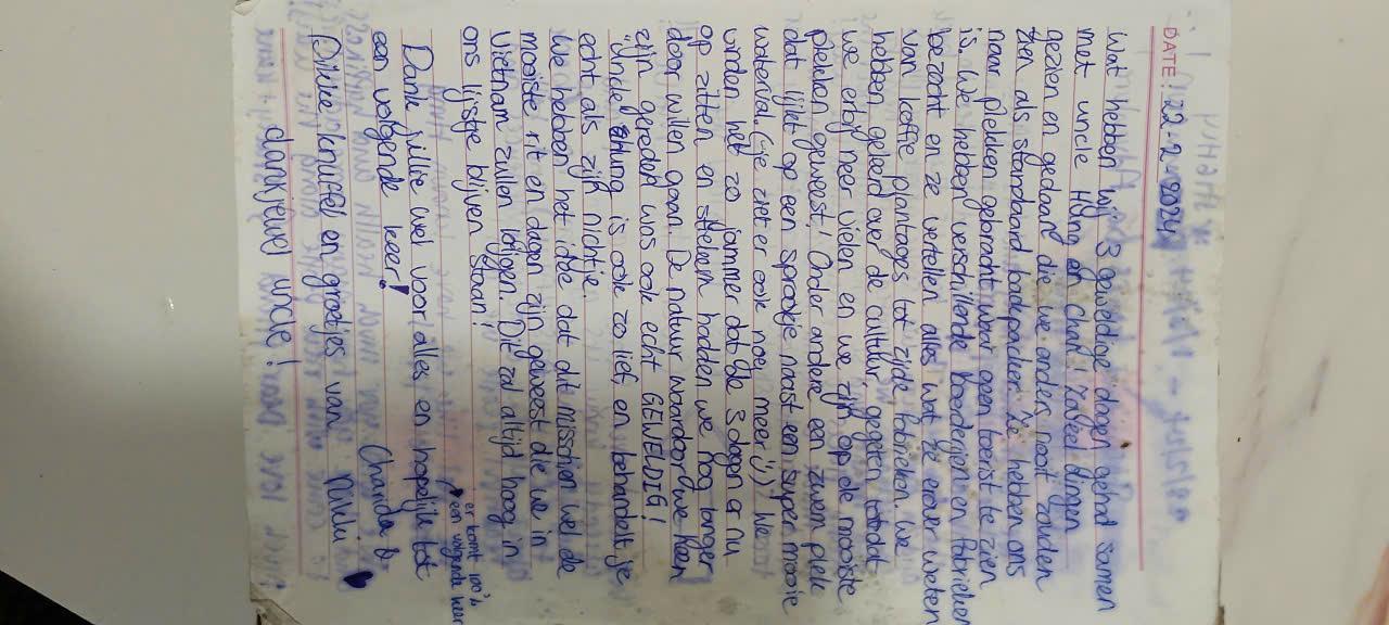 Handwritten guest book entry from a traveller who rode with Easy Rider Vietnam Loops